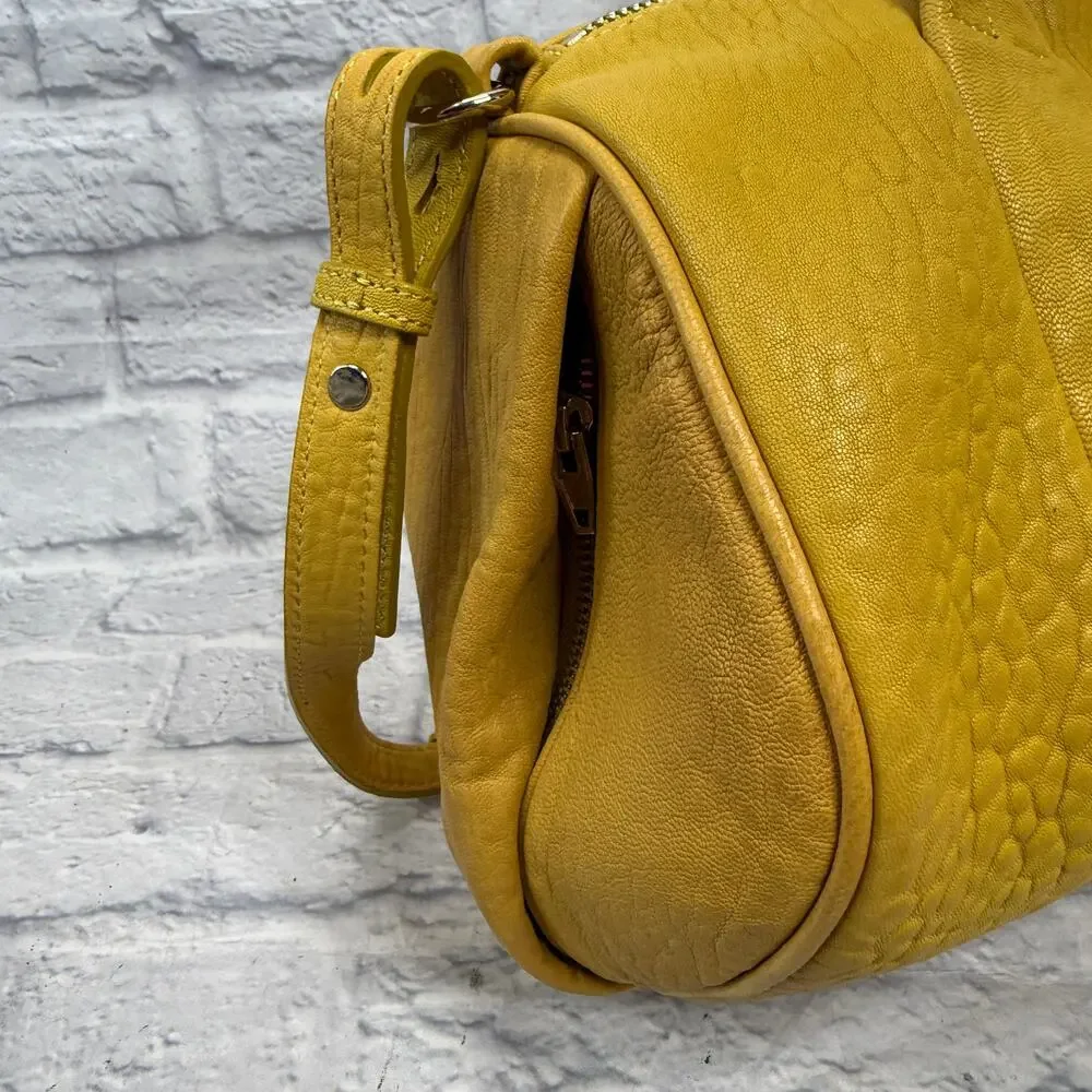 Alexander Wang Rocco Duffel Bag Mustard Yellow Pebbled Leather Studded Bottom